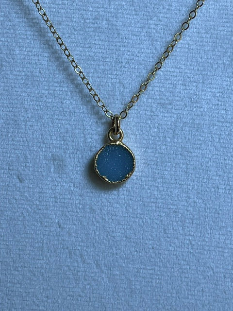 Aqua Druzy Round Pendant