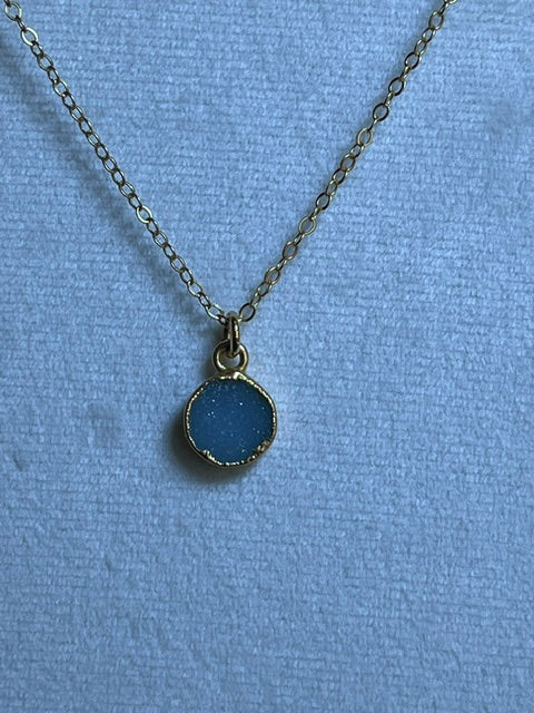 Aqua Druzy Round Pendant