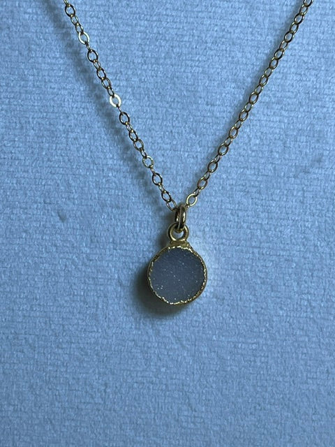 White druzy Round Pendant
