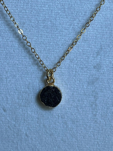 Black Druzy Round Pendant