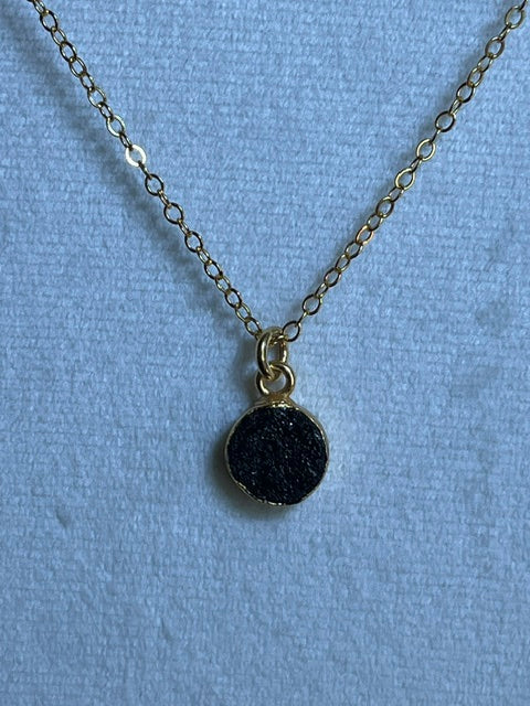 Black Druzy Round Pendant