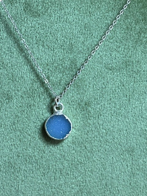 Aqua Druzy Round Pendant