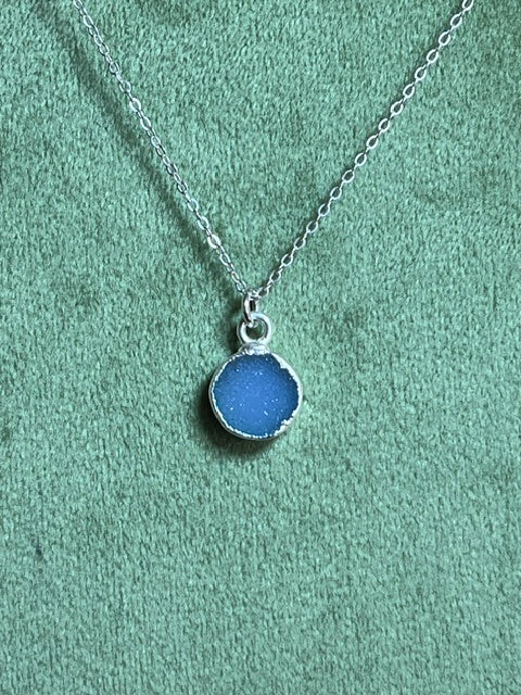 Aqua Druzy Round Pendant