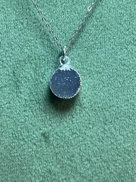 White druzy Round Pendant