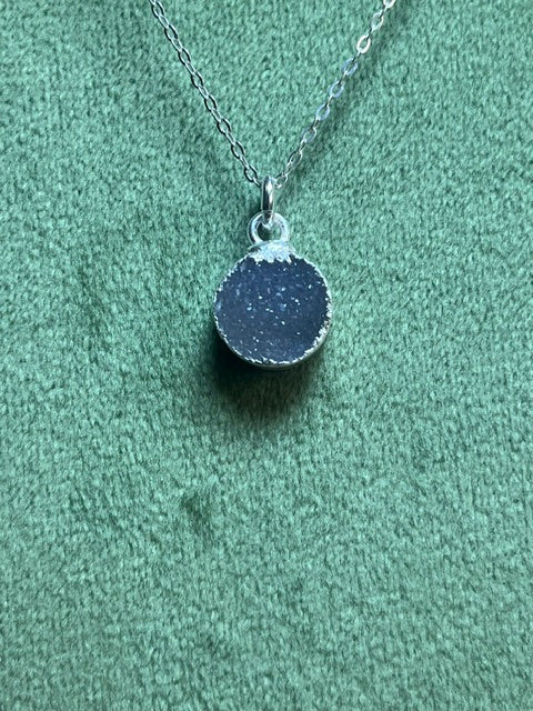 White druzy Round Pendant