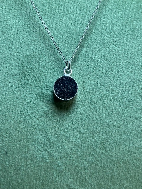 Black Druzy Round Pendant