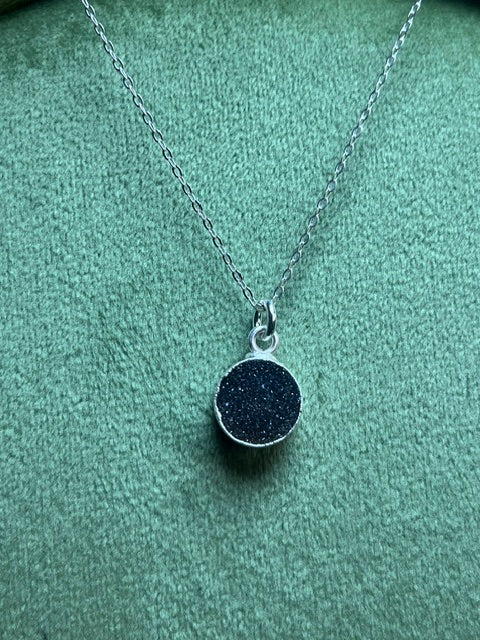 Black Druzy Round Pendant