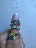 5Stone Rings Sterling Silver 24K Gold Coated