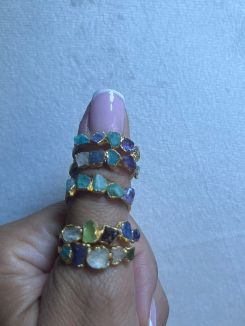 5Stone Rings Sterling Silver 24K Gold Coated