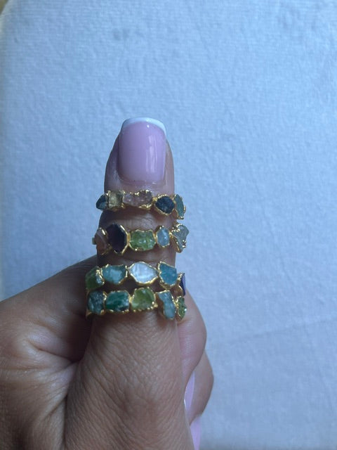 5Stone Rings Sterling Silver 24K Gold Coated