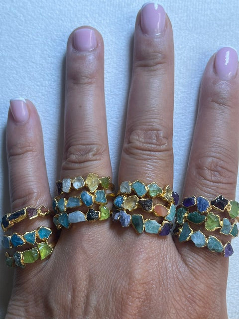 5Stone Rings Sterling Silver 24K Gold Coated