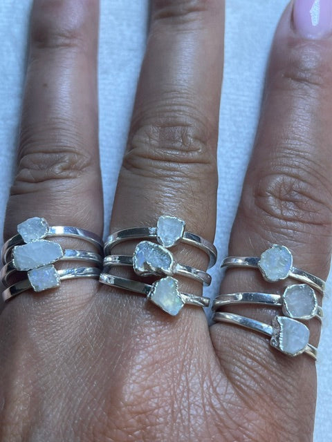 Rainbow Moonstone Stacking Rings